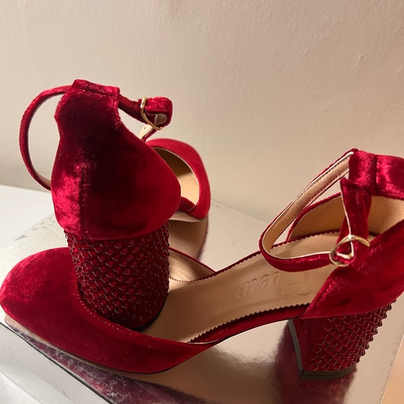 J.Crew Maisie Ruby Red Crystal Studded Velvet Heels - Picture 5 of 11